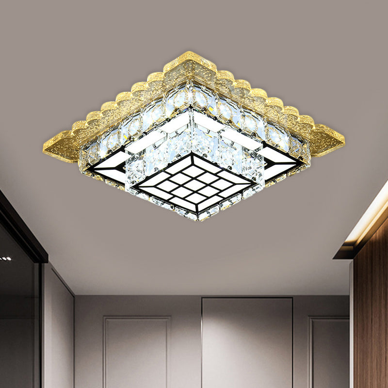 Round/Square Flush Light Fixture Modern Hand-Cut Crystal LED Chrome Ceiling Flush Mount for Balcony