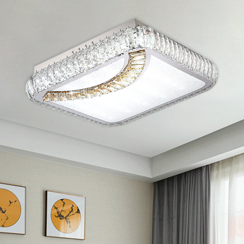 Square/Round LED Ceiling Mounted Light Contemporary Beveled Glass Restaurant Flush Mount Lamp in Chrome