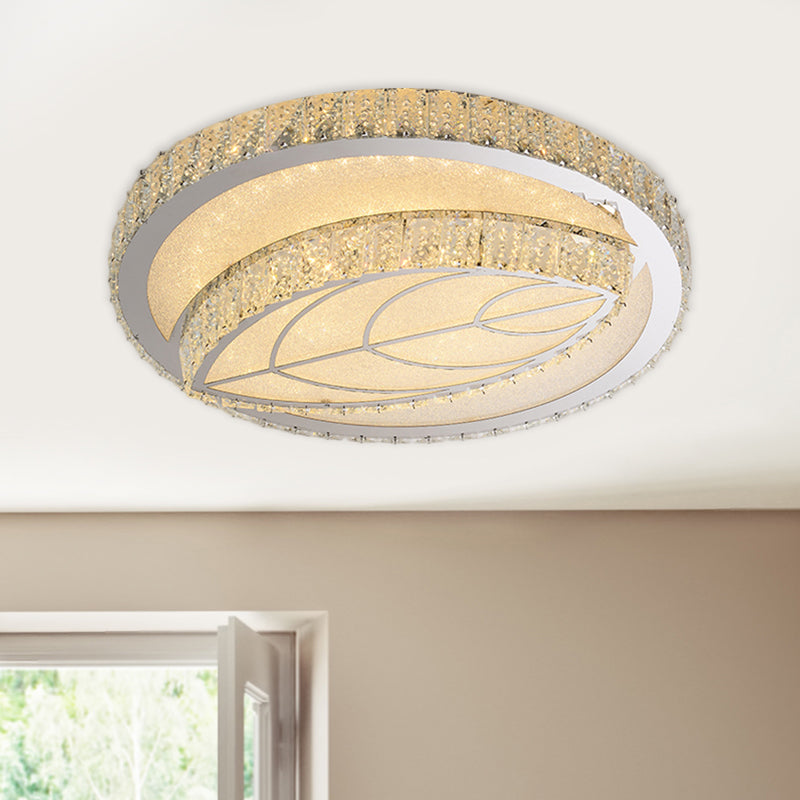 Modern Leave/Circle Flush Light Bevel Cut Glass Sleeping Room LED Ceiling Mounted Fixture in Chrome
