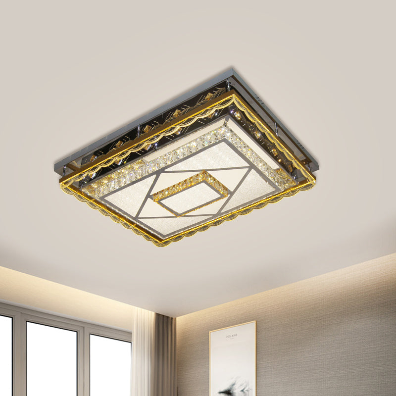 LED Ceiling Mounted Light Contemporary Rectangular Clear Cut Crystal Blocks Flushmount in Nickel
