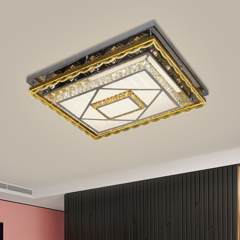 LED Ceiling Mounted Light Contemporary Rectangular Clear Cut Crystal Blocks Flushmount in Nickel