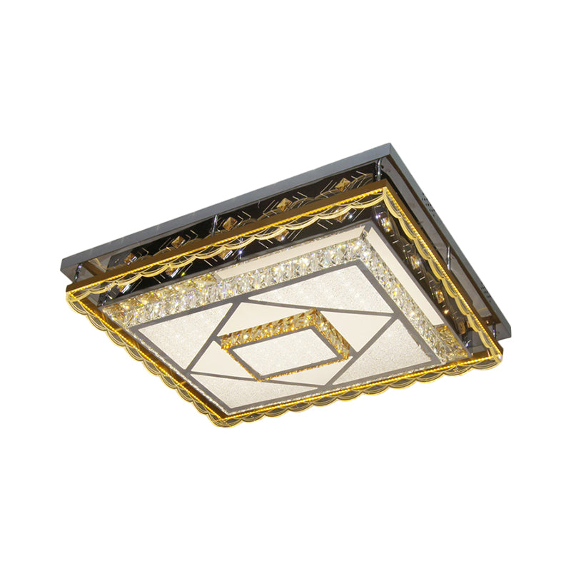 LED Ceiling Mounted Light Contemporary Rectangular Clear Cut Crystal Blocks Flushmount in Nickel