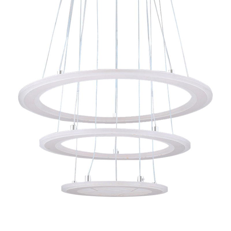 Simple Ring Chandelier Light Acrylic LED 3 Lights Bedroom Ceiling Drop Pendant in Warm/White Light