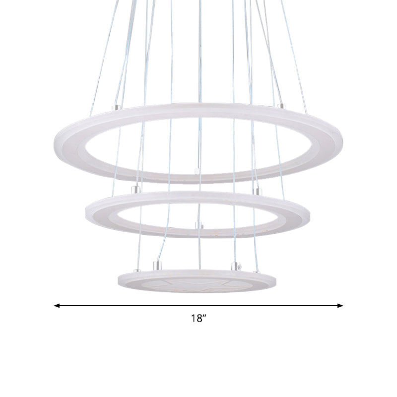 Simple Ring Chandelier Light Acrylic LED 3 Lights Bedroom Ceiling Drop Pendant in Warm/White Light