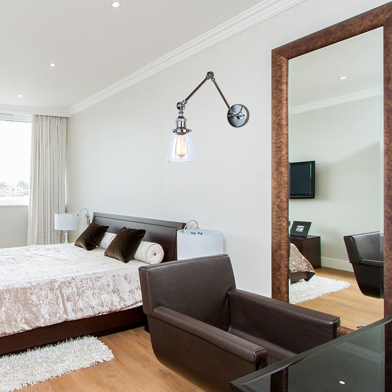 Tapered Beside Sconce Light Fixture Antique Clear Glass 1 Light Black/Silver/Brass Wall Lamp with Swing Arm