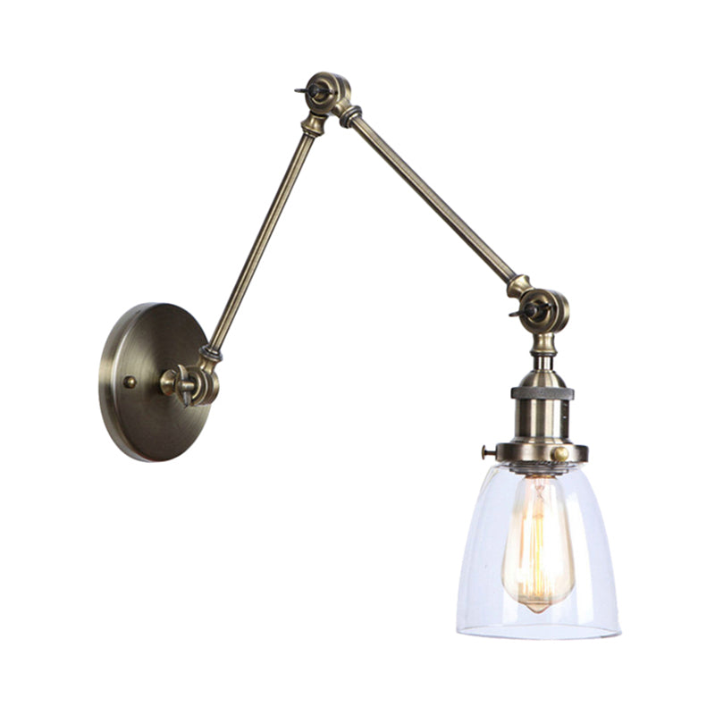 Tapered Beside Sconce Light Fixture Antique Clear Glass 1 Light Black/Silver/Brass Wall Lamp with Swing Arm