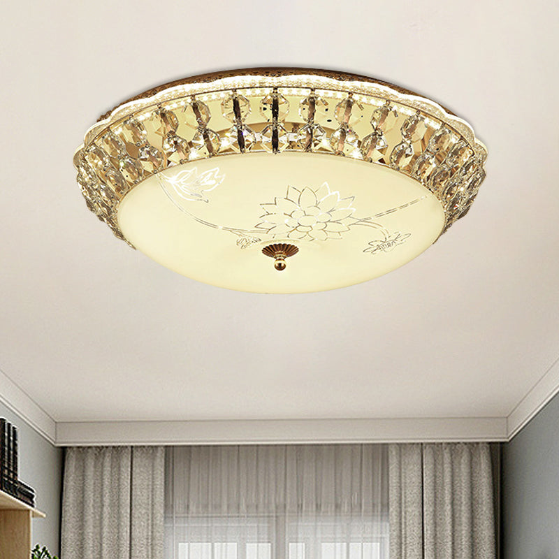 Dome LED Flush-Mount Light Fixture Modern Style Clear Hand-Cut Crystal Close to Ceiling Lamp in Gold