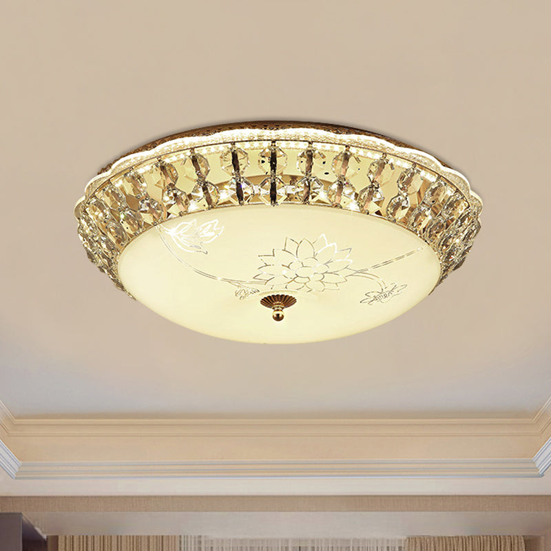 Dome LED Flush-Mount Light Fixture Modern Style Clear Hand-Cut Crystal Close to Ceiling Lamp in Gold