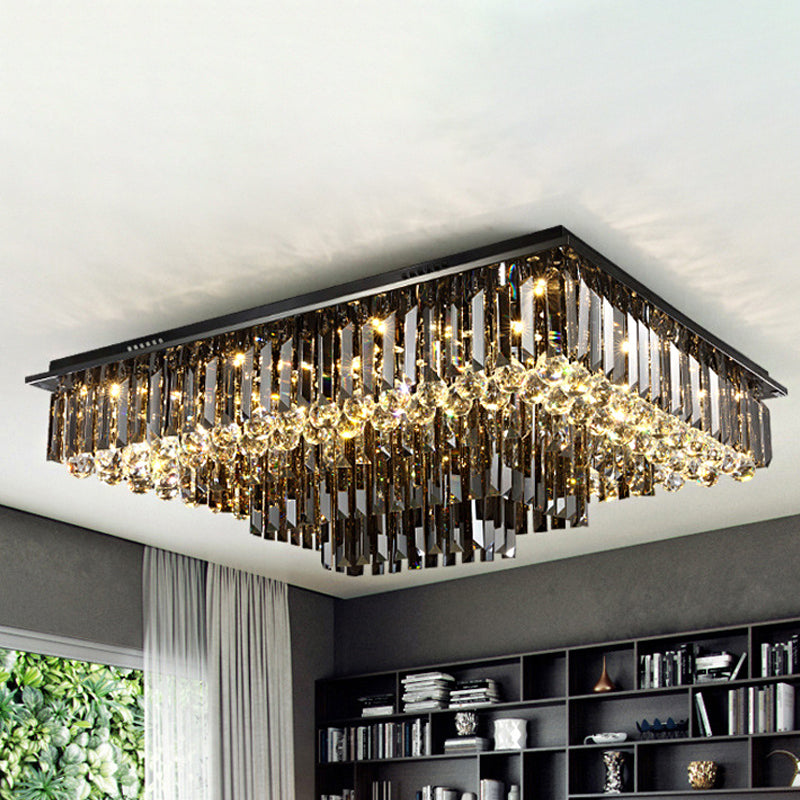 Rectángulo de cristal de prismas de cristal contemporáneo Iluminación de montaje de LED de níquel contemporáneo en luz cálida/blanca