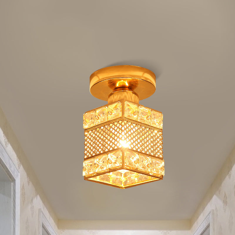 1 Éclairage semi-montage de la tête à l'or moderne près de l'éclairage du plafond avec globe / carré / lanterne Crystal Crystal Shade