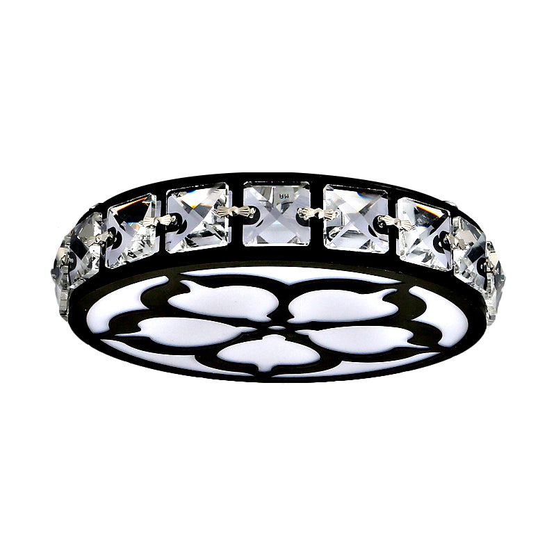 3" Wide Drum Hallway LED Flush Mount Faceted Crystal Contemporary Ceiling Fixture in Black, Warm/White/Multi Color Light