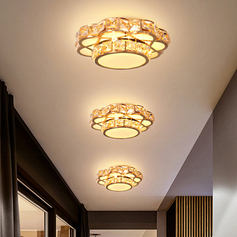 Rechthoekig gesneden kristallen bloemen inbouw hedendaagse LED-plafondmontage armatuur in goud, warm/wit licht