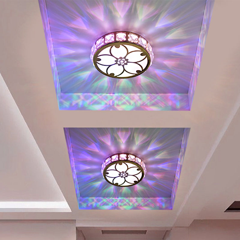 Cirkel inbouwarmatuur eigentijds helder kristalblok LED gouden plafondlamp voor gang, warm/wit/meerkleurig licht