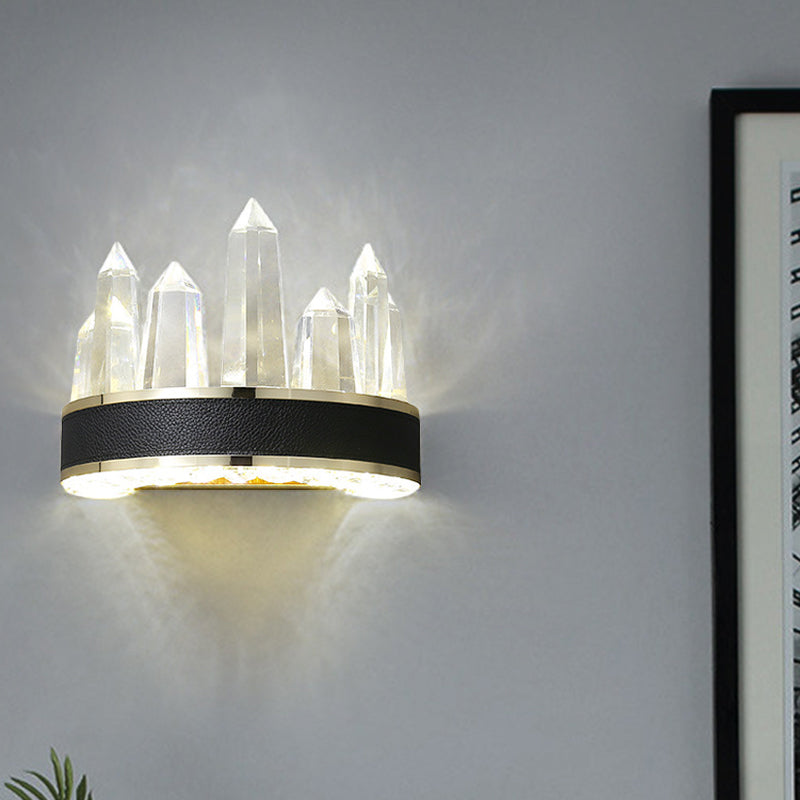 Ice Shape Wall Mount Lighting Contemporary Clear Cut Crystal Sitting Room LED Wall Light Sconce in Black