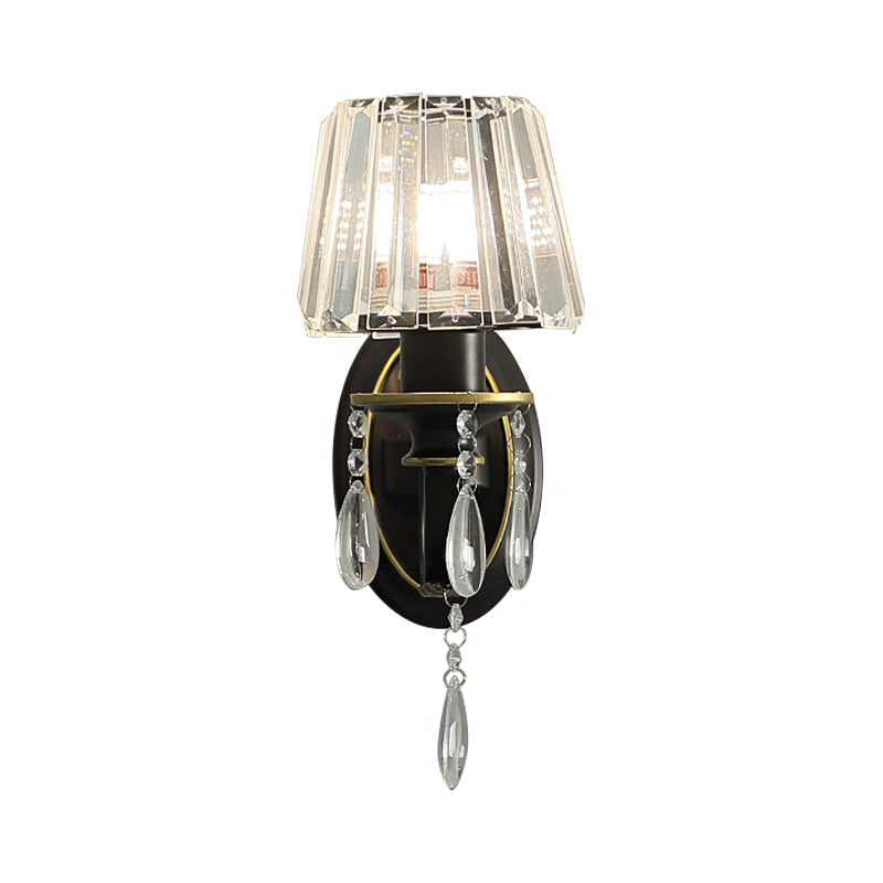 Contemporary 1/2-Head Wall Lamp with Crystal Prisms Shade Black Conical Wall Light Fixture