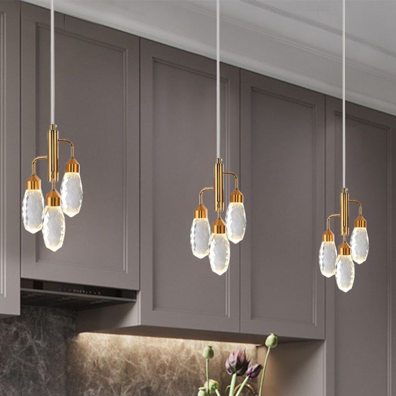 Rain Drop Kitchen Pendse Lighting Crystal biselado 1 Lámpara de suspensión de techo contemporáneo de luz en oro