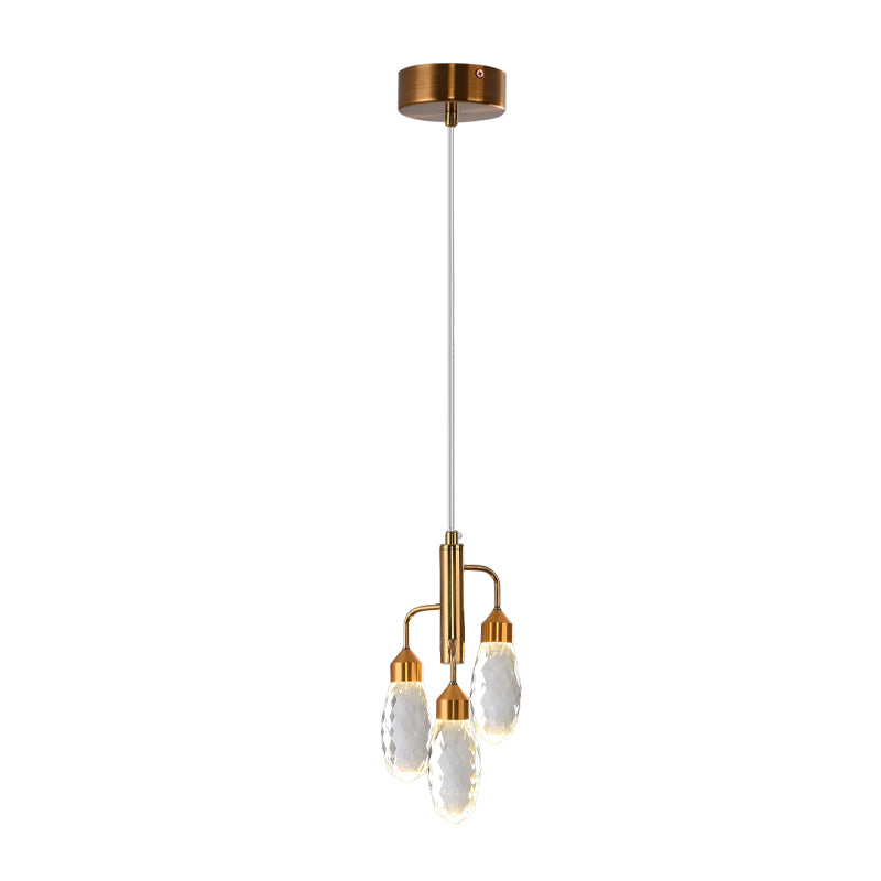 Rain Drop Kitchen Pendse Lighting Crystal biselado 1 Lámpara de suspensión de techo contemporáneo de luz en oro
