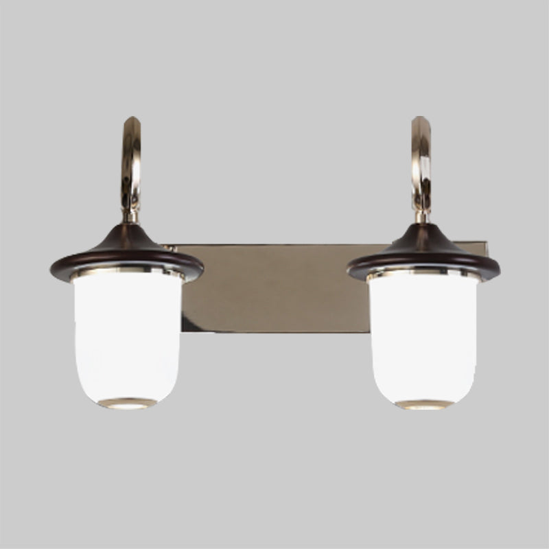 Classic Cylinder Wall Mount Lamp 2/3 Bulbs White Glass Vanity Mirror Light with Scroll Arm in Black