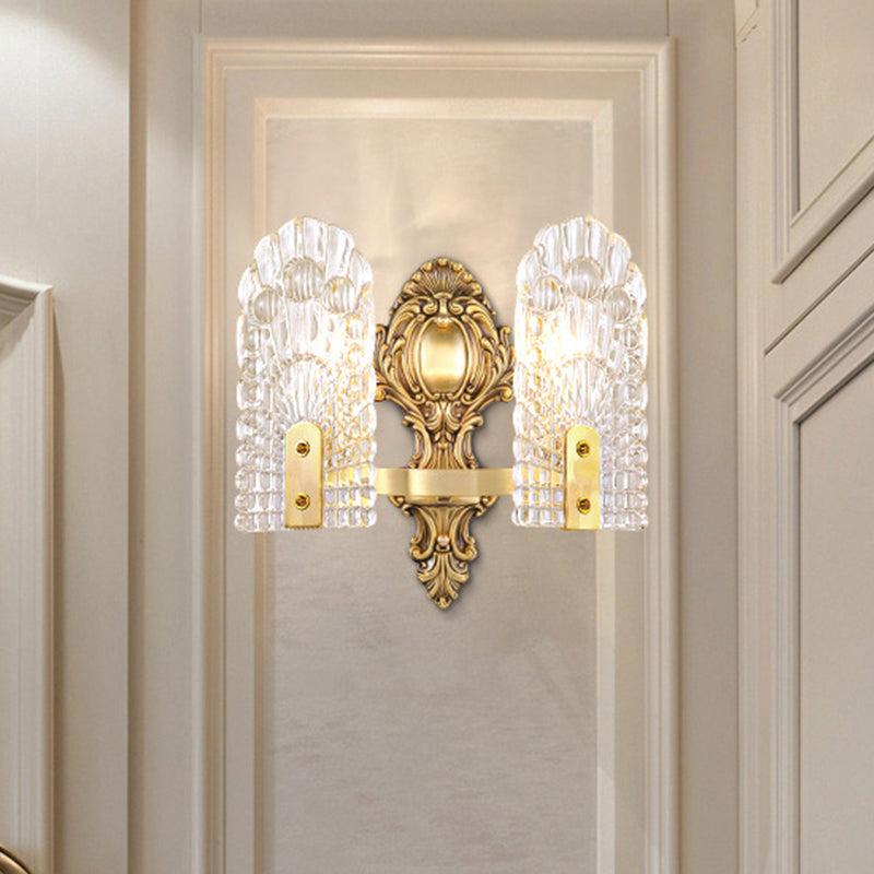 Fun a parete al letto allungata vetro reticolare trasparente in vetro da 1/2-bulbina per illuminazione a parete in ottone