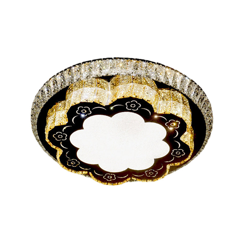 Faceted Glass Floral Ceiling Lighting Modern LED Flush Mount Light Fixture in Chrome for Sleeping Room