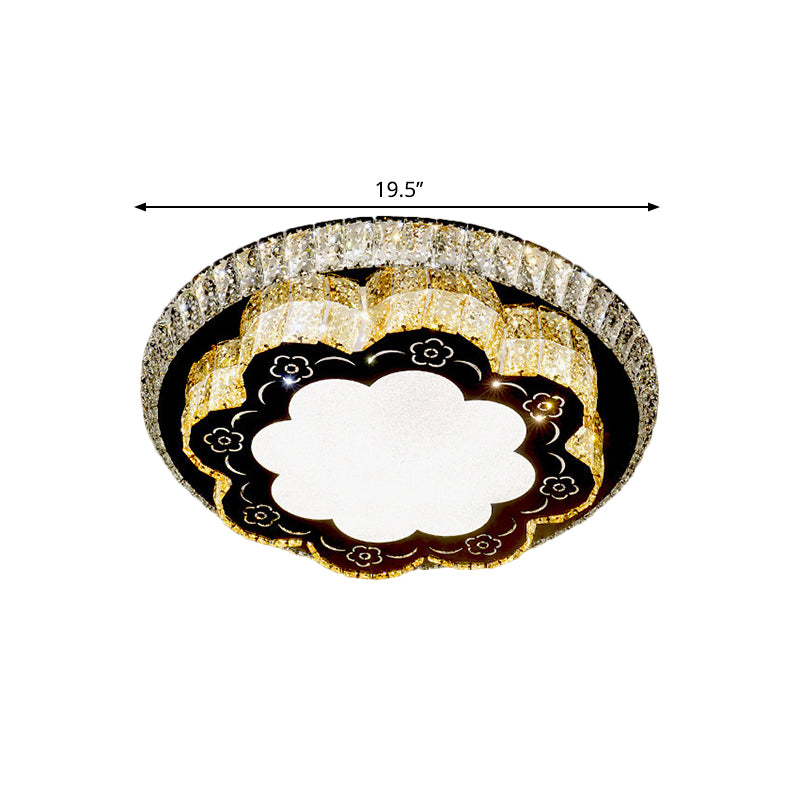 Faceted Glass Floral Ceiling Lighting Modern LED Flush Mount Light Fixture in Chrome for Sleeping Room