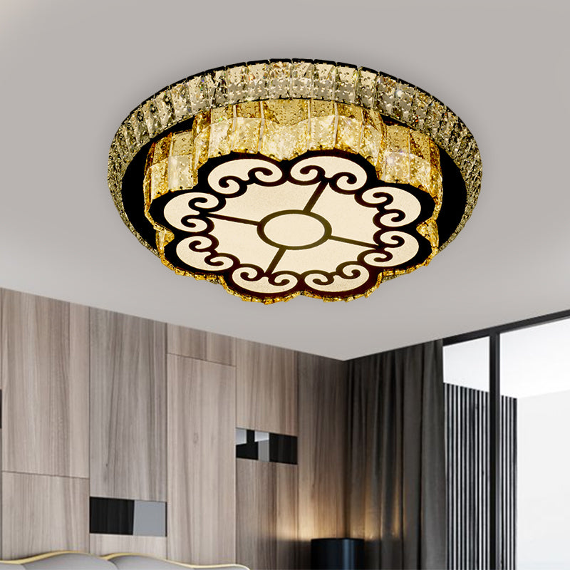 Faceted Glass Floral Ceiling Lighting Modern LED Flush Mount Light Fixture in Chrome for Sleeping Room