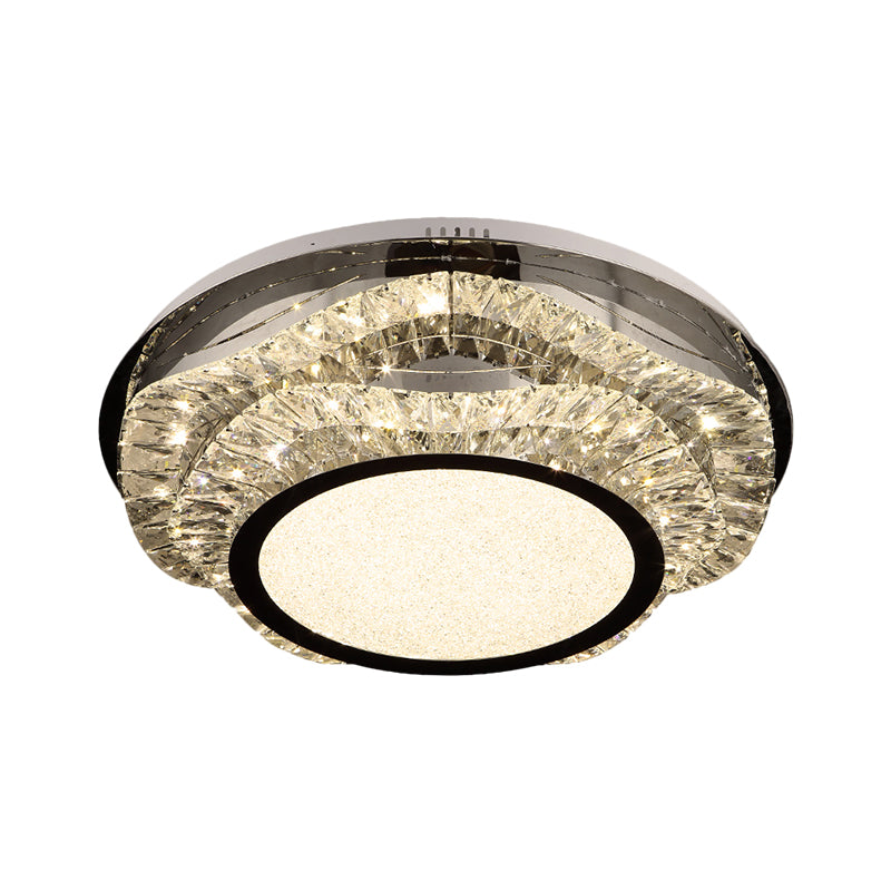 Beveled Crystal Scalloped Flush Mount Contemporary LED Chrome Close to Ceiling Lighting Fixture