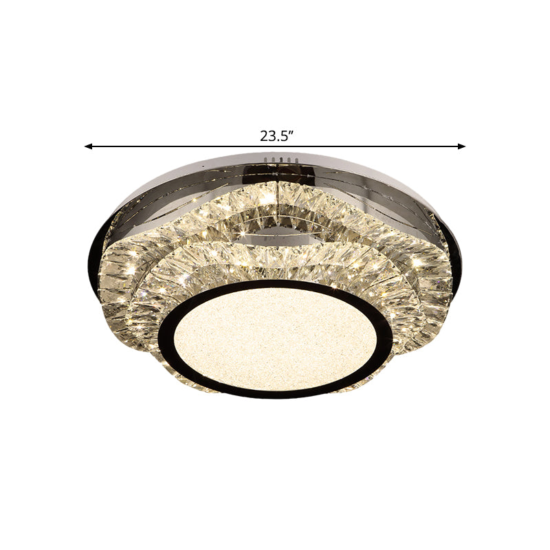 Luminaire LED contemporain à montage encastré festonné en cristal biseauté, chromé, proche du plafond