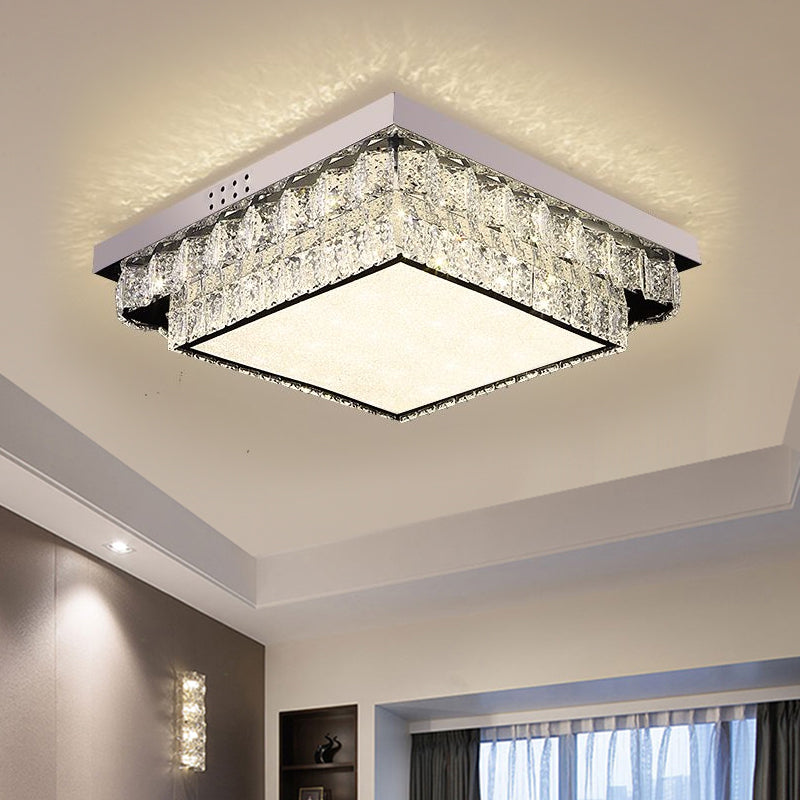 Chrome Square/Round Flush Light Fixture Modern Style Crystal Block LED Close to Ceiling Lamp for Bedroom