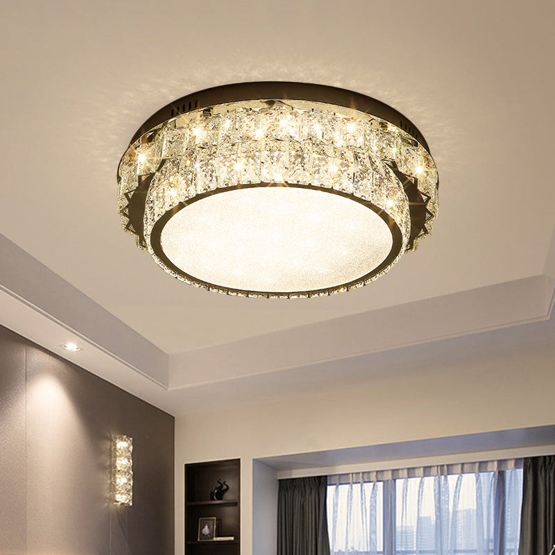 Chrome Square/Round Flush Light Fixture Modern Style Crystal Block LED Close to Ceiling Lamp for Bedroom