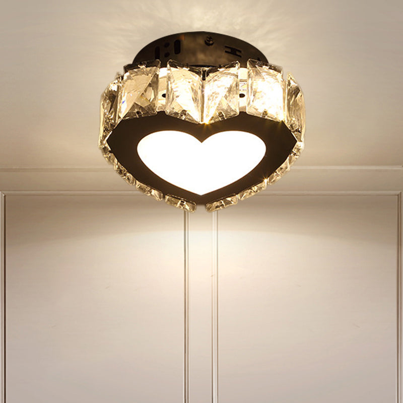 LED Hallway Flush Light Fixture Modern Chrome Close to Ceiling Lighting with Star/Loving Heart Crystal Prisms Shade