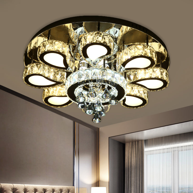 Chrome Teardrop Ceiling Flush Contemporary Clear Crystal 5/7 Bulbs Flush Mount Lighting with Droplets