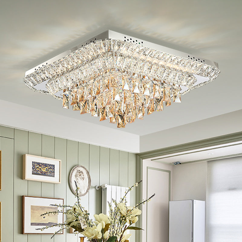 Luminaria empotrada cuadrada LED, bloque de cristal moderno cerca de la iluminación del techo en cromo