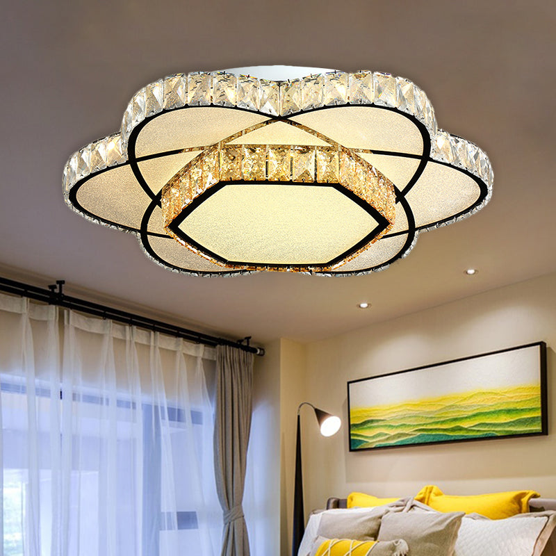 Faceted Crystal Bloom Ceiling Light Contemporary LED Flush Mount Lighting in Chrome for Dining Room