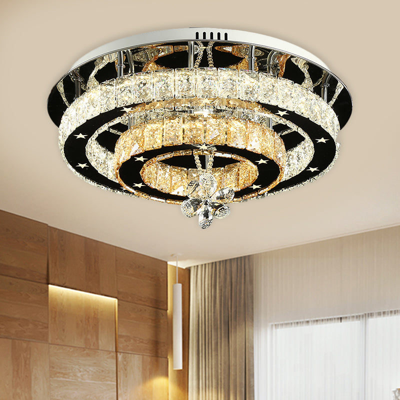 Cut Crystal Ring Ceiling Light Contemporary Chrome LED Flush Mount Lamp with Star Design, 15.5"/19.5" Wide