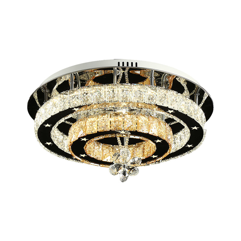 Cut Crystal Ring Ceiling Light Contemporary Chrome LED Flush Mount Lamp with Star Design, 15.5"/19.5" Wide