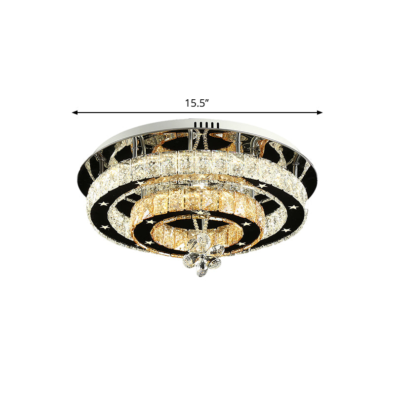 Cut Crystal Ring Ceiling Light Contemporary Chrome LED Flush Mount Lamp with Star Design, 15.5"/19.5" Wide