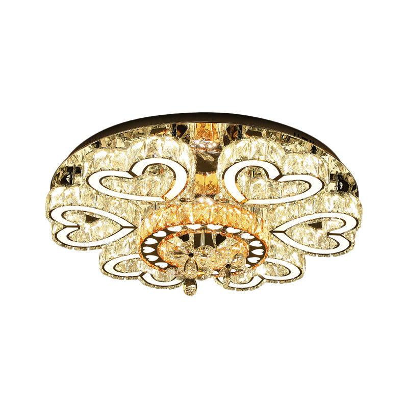 Contemporary Flush Mount Light with Crystal Block Shade Chrome Loving Heart LED Ceiling Lamp for Sitting Room