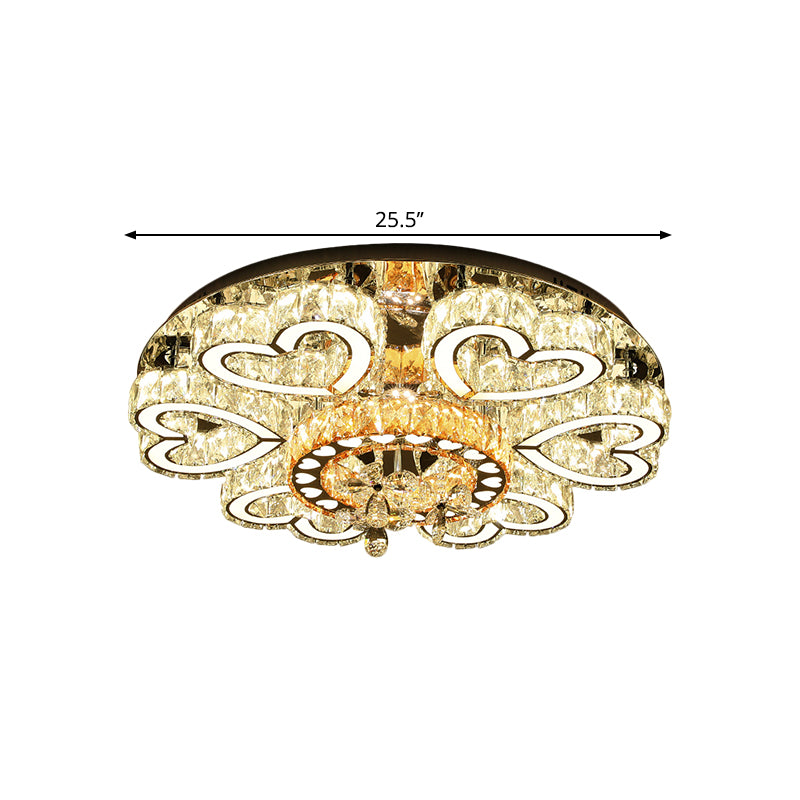 Contemporary Flush Mount Light with Crystal Block Shade Chrome Loving Heart LED Ceiling Lamp for Sitting Room