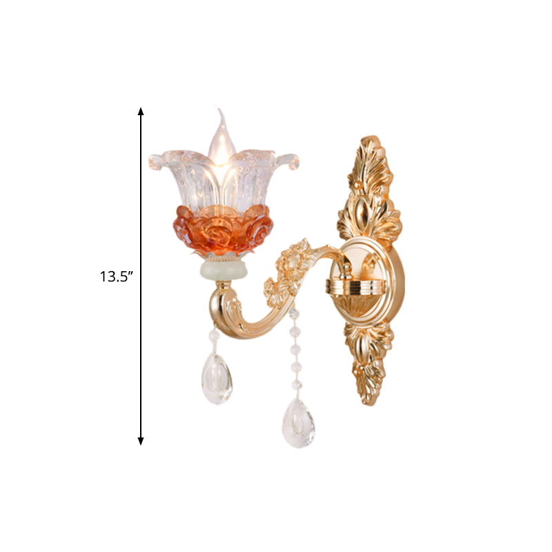 1/2-Light Blossom Wall Mount Lamp Modern Style Clear Crystal Wall Lighting in Gold for Staircase