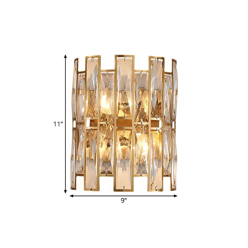 Cylinder Surface Wall Sconce Modern Crystal Rectangle 11"/17" Wide 2/4 Lights Gold Wall Mounted Lighting