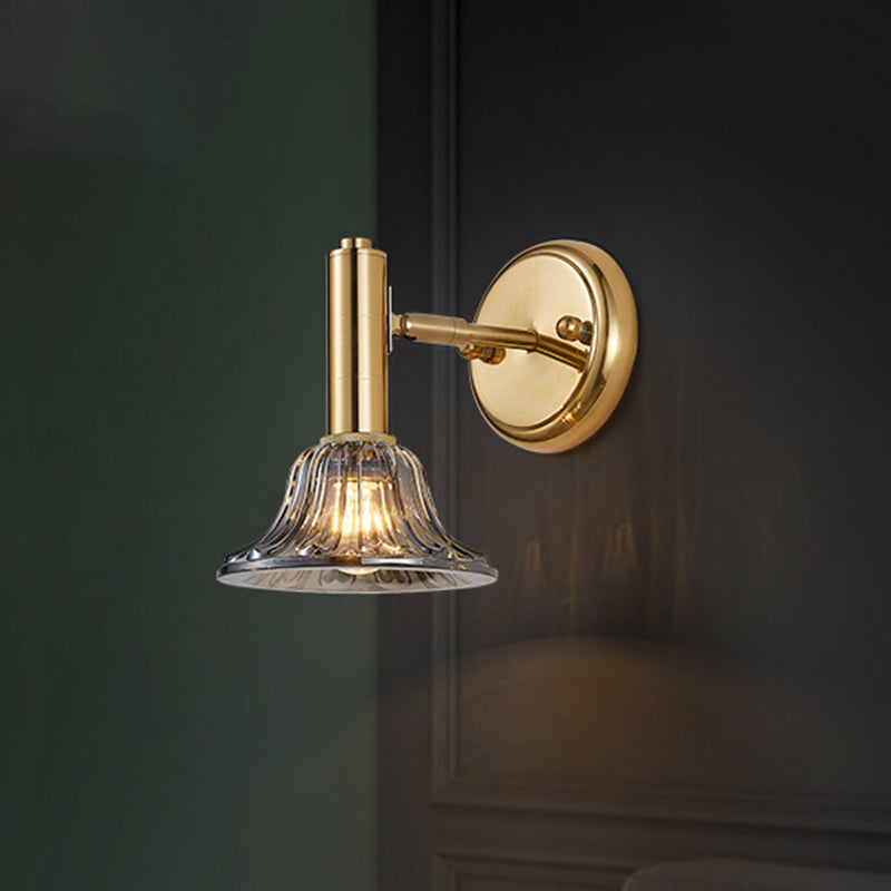 Éclairage mural évasé Éclairage contemporain vitre à cristal clair 1 lampe murale en or de lumière pour le chevet