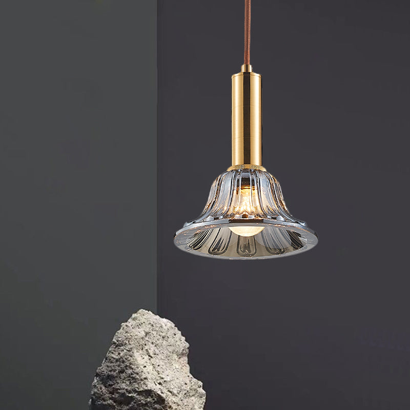 Bell Pendant Light Fixture Modern Style Clear/Smoke Gray/Cognac Crystal 1 Bulb Gold Down Lighting
