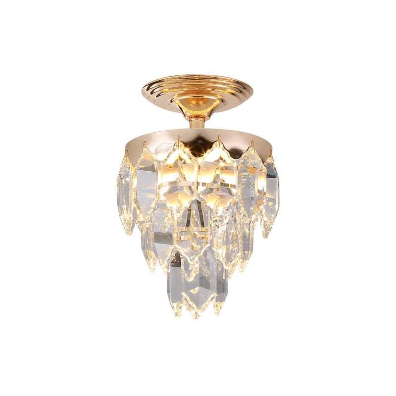 Lampada a goccia di cristallo a 3 livelli in stile moderno a 2 luci a soffitto a soffitto in oro