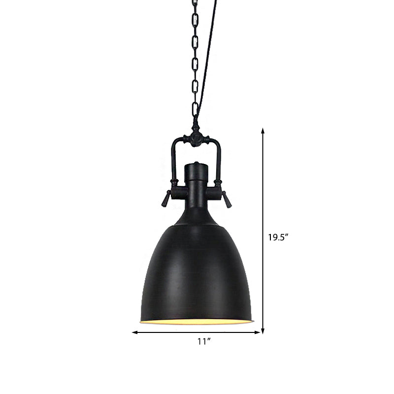 11"/14.5" Width Domed Metallic Ceiling Pendant Industrial 1 Head Coffee Shop Pendant Light Fixture in Black