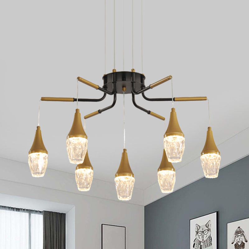 7/13/16-Kopf-LED Kronleuchter postmoderner Burst-Design Kristall Regentropfendecke in Gold