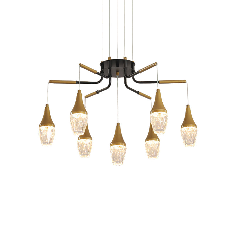 7/13/16-Kopf-LED Kronleuchter postmoderner Burst-Design Kristall Regentropfendecke in Gold