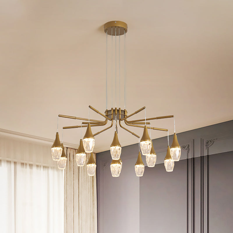 7/13/16-Kopf-LED Kronleuchter postmoderner Burst-Design Kristall Regentropfendecke in Gold