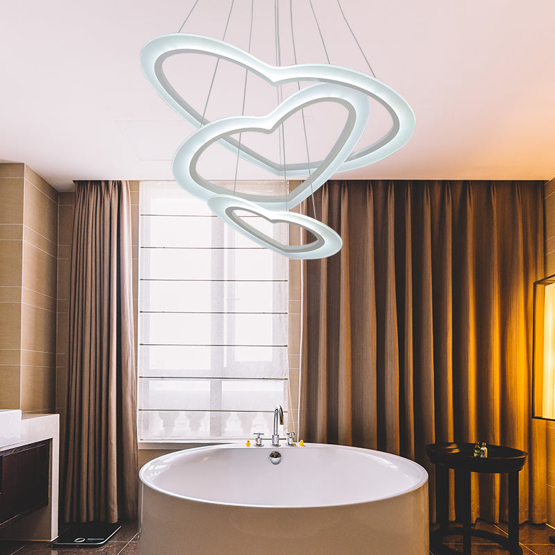 Heart-Shaped Chandelier Light Simple Acrylic LED 1/2/3-Head Living Room Ceiling Drop Pendant in Warm/White Light