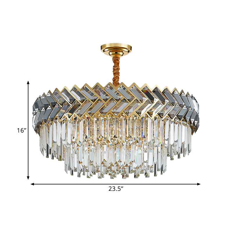 9 Lampenlampen Kronleuchter anheiztem Licht moderne 2-Schicht-Kristallstangen Suspension Licht mit Fischgrätendesign in Schwarzgold